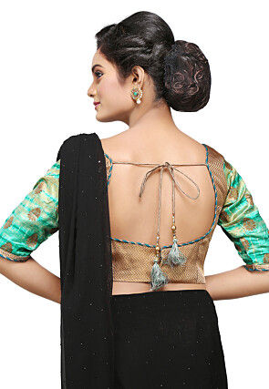 Pure Silk Blouse in Golden and Teal Green