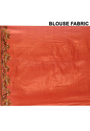 Pure Silk Embroidered Saree in Dark Orange