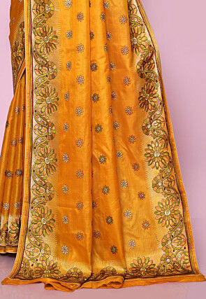 Pure Silk Embroidered Saree in Mustard
