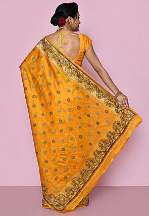 Pure Silk Embroidered Saree in Mustard