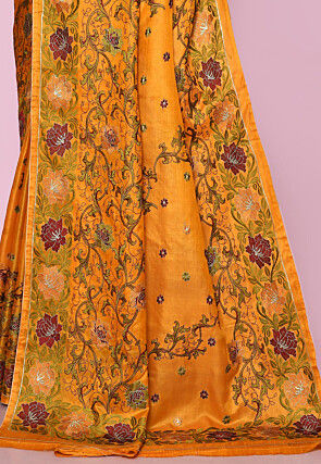 Pure Silk Embroidered Saree in Mustard