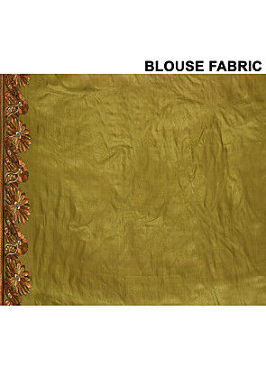 Pure Silk Embroidered Saree in Olive Green