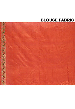 Pure Silk Embroidered Saree in Orange