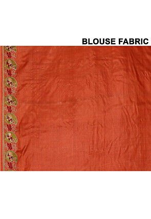 Pure Silk Embroidered Saree in Orange