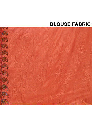 Pure Silk Embroidered Saree in Orange
