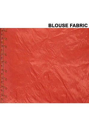 Pure Silk Embroidered Saree in Orange