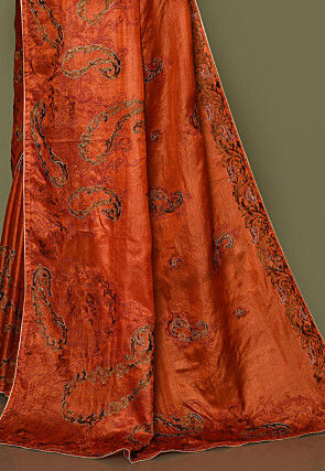 Pure Silk Embroidered Saree in Orange