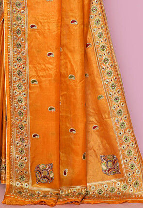 Pure Silk Embroidered Saree in Yellow