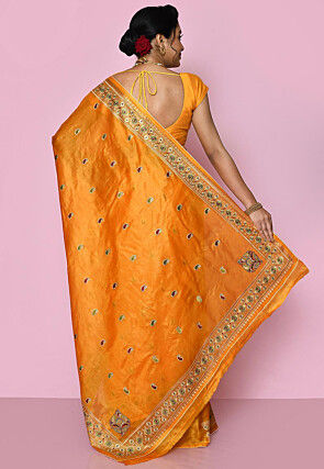 Pure Silk Embroidered Saree in Yellow