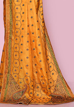 Pure Silk Embroidered Saree in Yellow