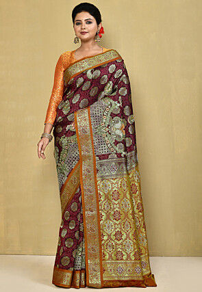 Kanchipuram Silk Saree in Dark Maroon