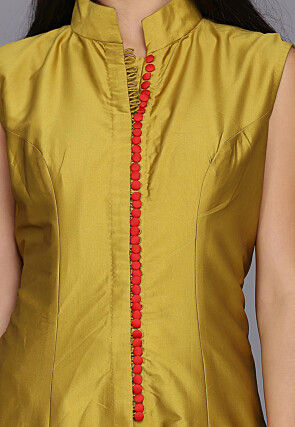 Pure Taffeta Silk Anarkali Kurta Set in Olive Green