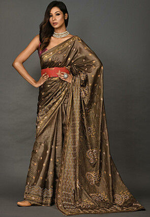 Banarasi Tussar Silk Saree in Dark Brown