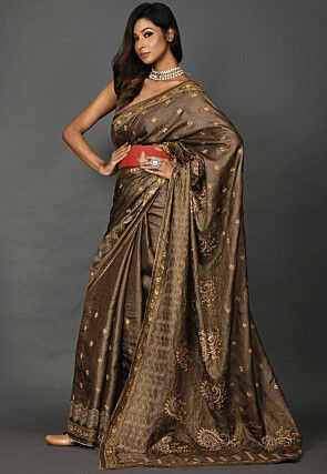 Banarasi Tussar Silk Saree in Dark Brown