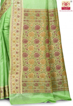 Pure Tussar Silk Banarasi Saree in Light Green