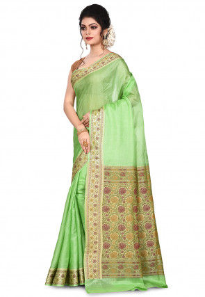 Pure Tussar Silk Banarasi Saree in Light Green