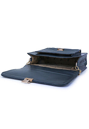 Quilted PU Hand Bag in Navy Blue