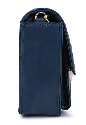 Quilted PU Hand Bag in Navy Blue