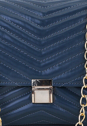 Quilted PU Hand Bag in Navy Blue