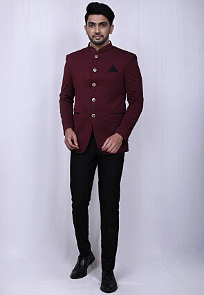 Quilted Quilted Scuba Jodhpuri Suit in Maroon