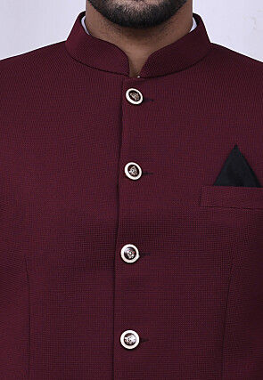 Quilted Quilted Scuba Jodhpuri Suit in Maroon