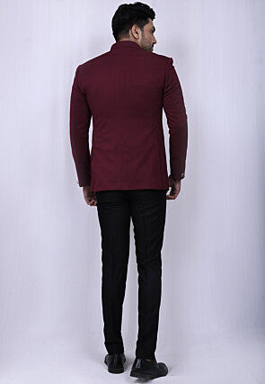 Quilted Quilted Scuba Jodhpuri Suit in Maroon