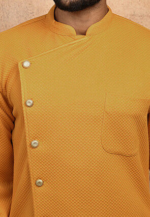 Quilted Scuba Asymmetric Sherwani in Mustard