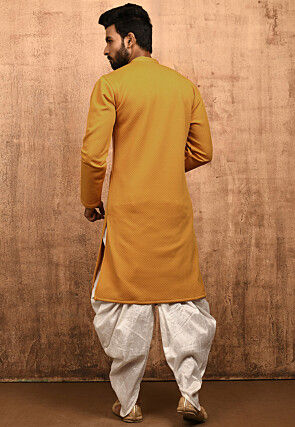 Quilted Scuba Asymmetric Sherwani in Mustard