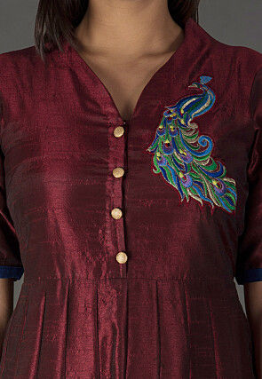 Resham Bhagalpuri Silk Abaya Style Suit in Wine