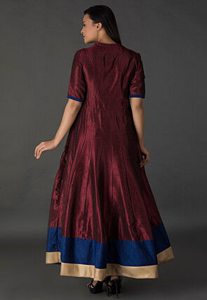 Resham Bhagalpuri Silk Long Kurta in Wine
