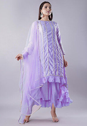 Ruffled Art Silk Asymmetric Punjabi Suit in Light Purple