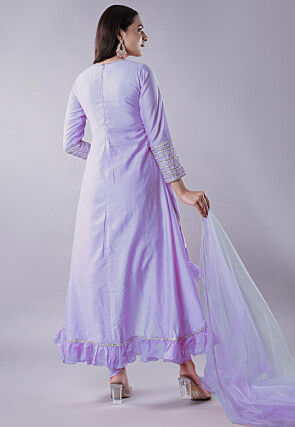 Ruffled Art Silk Asymmetric Punjabi Suit in Light Purple