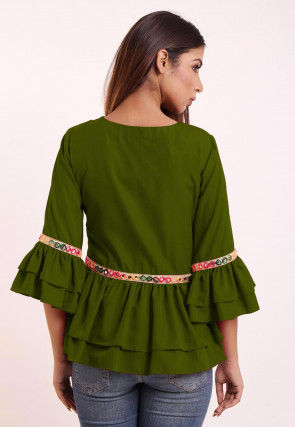 Ruffled Crepe Peplum Style Top in Green