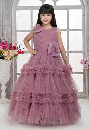 Ruffled Net Gown in Purple