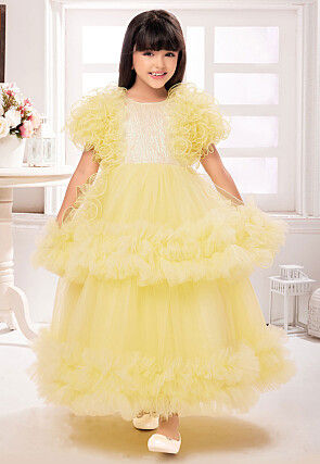 Ruffled Net Gown in Yellow