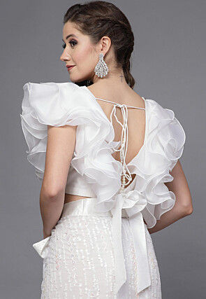Ruffled Organza and Taffeta Silk Blouse in White