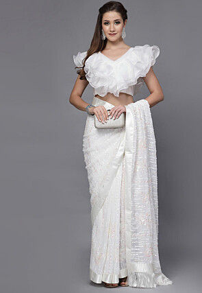 Ruffled Organza and Taffeta Silk Blouse in White