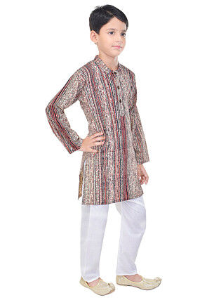 Sanganeri Printed Cotton Kurta Pajama in Multicolor