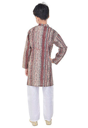 Sanganeri Printed Cotton Kurta Pajama in Multicolor