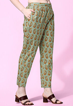 Sanganeri Printed Pure Cotton Pakistani Suit in Dusty Green