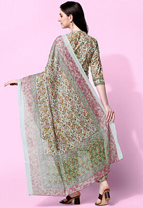 Sanganeri Printed Pure Cotton Pakistani Suit in Dusty Green