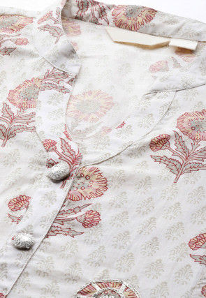Sanganeri Printed Pure Cotton Kurta with Palazzo in Off White