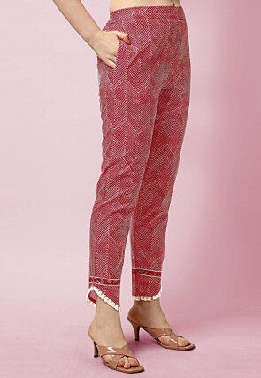 Sanganeri Printed Pure Cotton Pakistani Suit in Coral Red