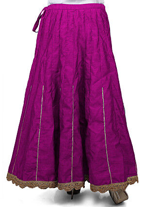 Scallop Border Bhagalpuri Silk Long Skirt in Magenta