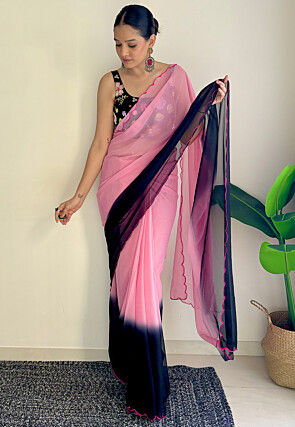 Scalloped Georgette Saree in Pink