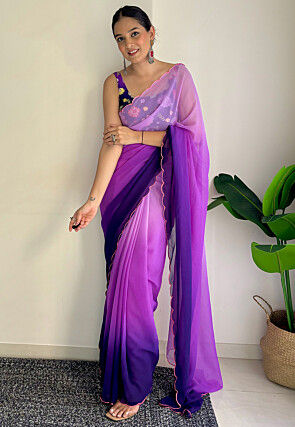 Scalloped Georgette Saree in Shaded Purple