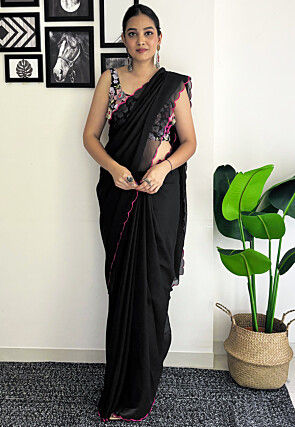 Scalloped Georgette Scalloped Saree in Black