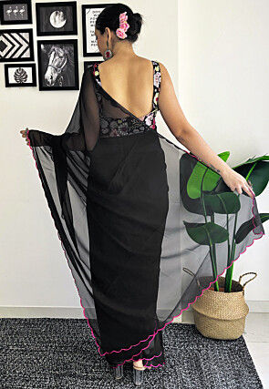 Scalloped Georgette Scalloped Saree in Black