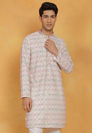Schiffli Cotton Kurta in Baby Pink