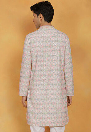 Schiffli Cotton Kurta in Baby Pink
